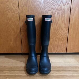 Hunter Black Knee-High Rain Boots with Logo